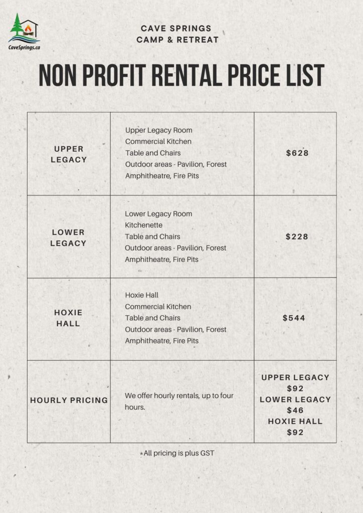 Non Profit Rental Price List